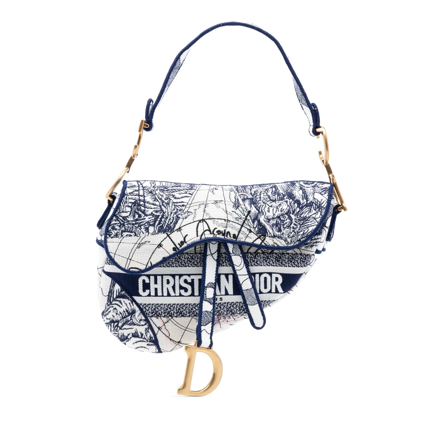 Dior Canvas Embroidered Around the World Saddle Bag