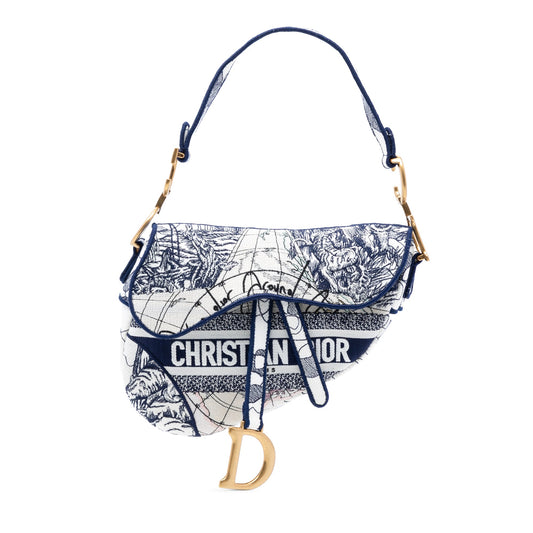 Dior Canvas Embroidered Around the World Saddle Bag