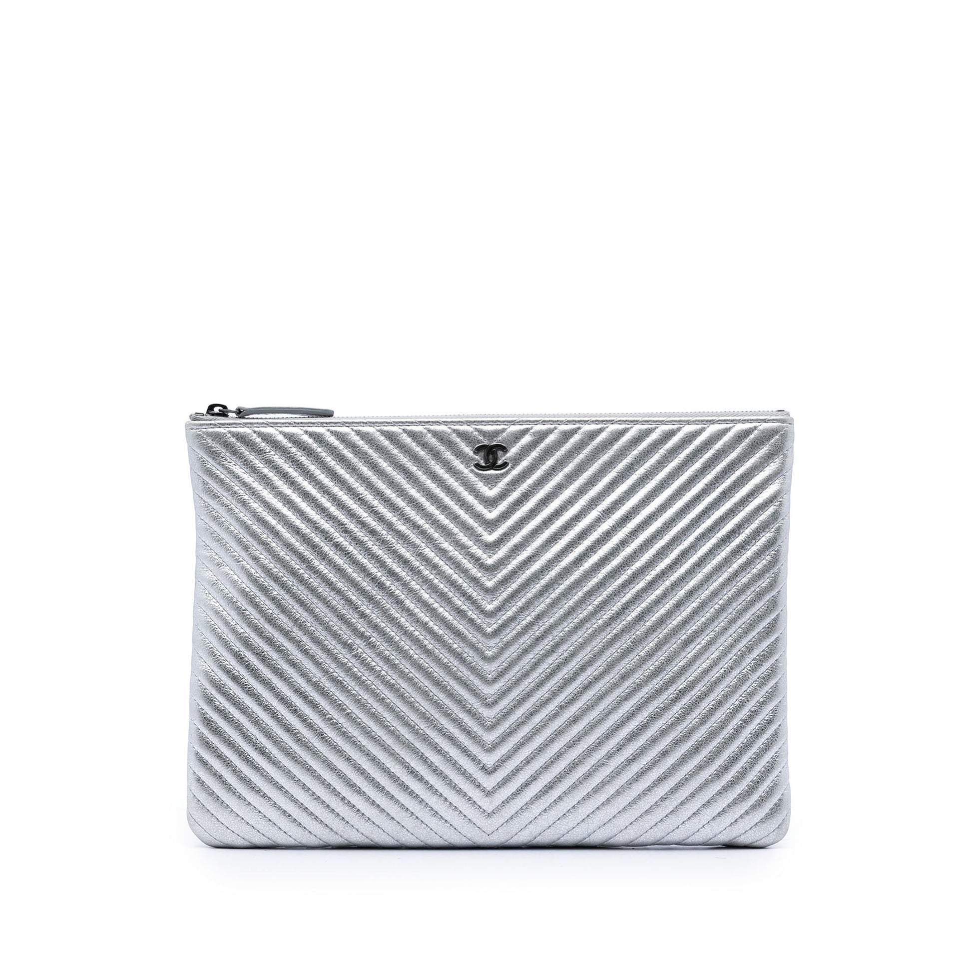 Chanel Medium Chevron Metallic Calfskin O Case Clutch
