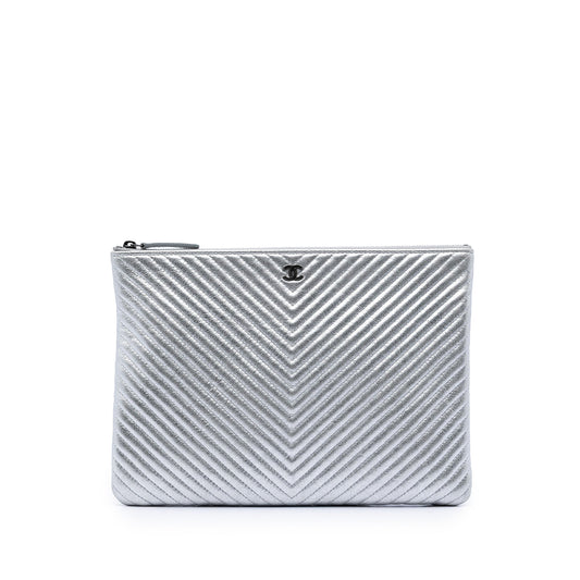 Chanel Medium Chevron Metallic Calfskin O Case Clutch