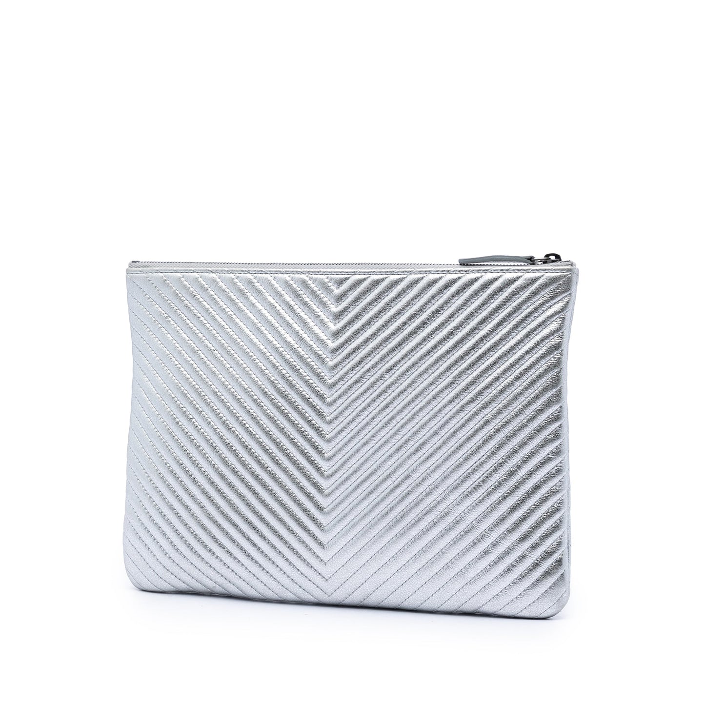 Chanel Medium Chevron Metallic Calfskin O Case Clutch