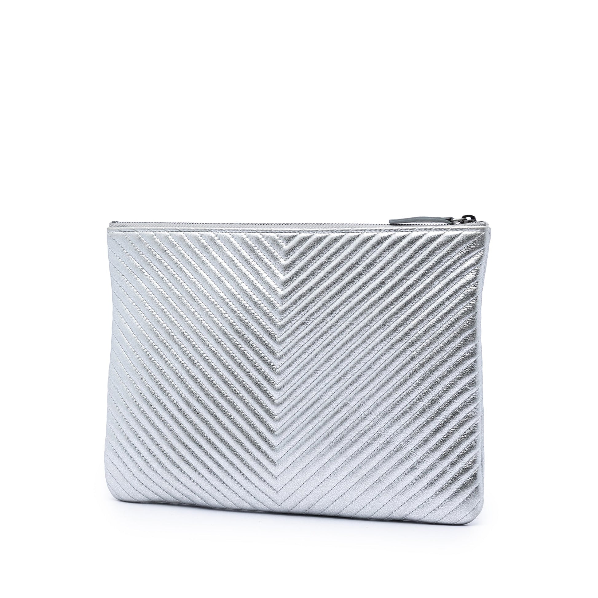 Chanel Medium Chevron Metallic Calfskin O Case Clutch