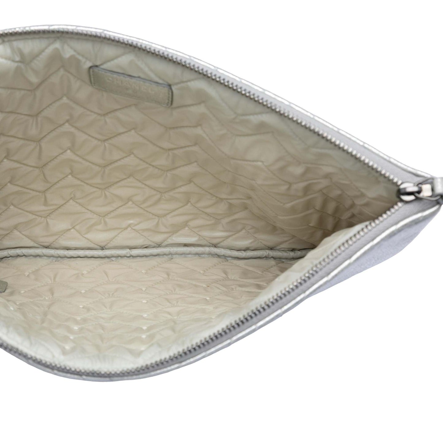 Chanel Medium Chevron Metallic Calfskin O Case Clutch