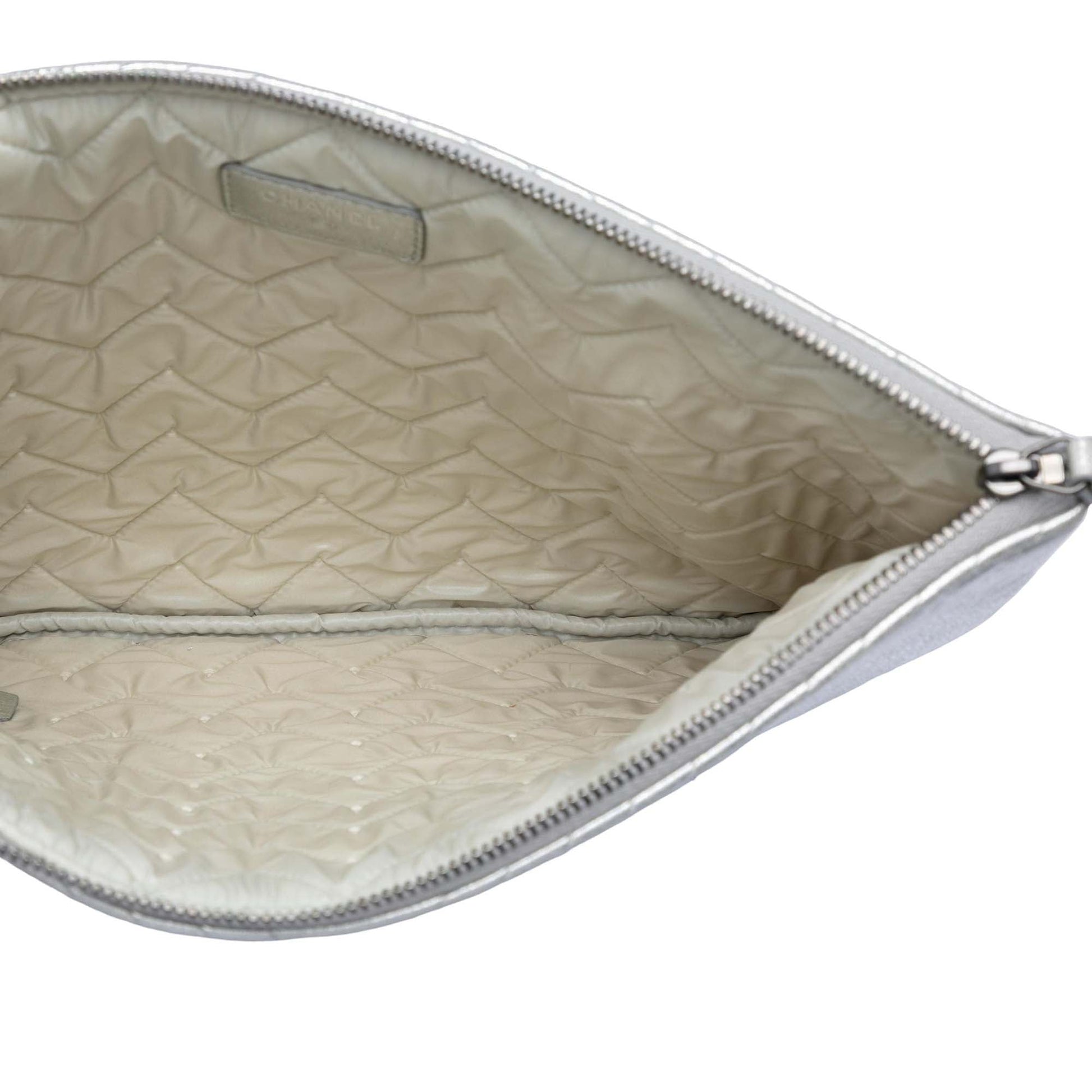 Chanel Medium Chevron Metallic Calfskin O Case Clutch
