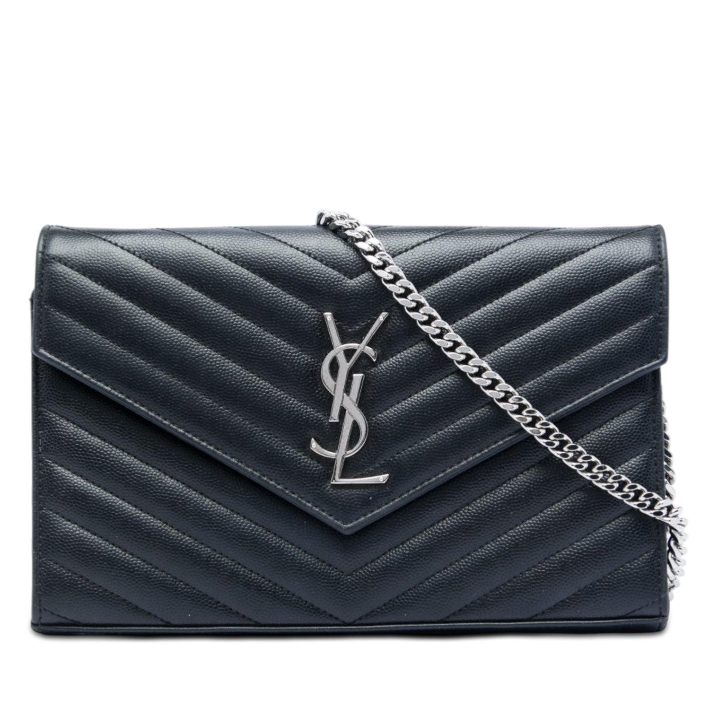 Saint Laurent Grain De Poudre Chevron Cassandre Envelope Chain Wallet
