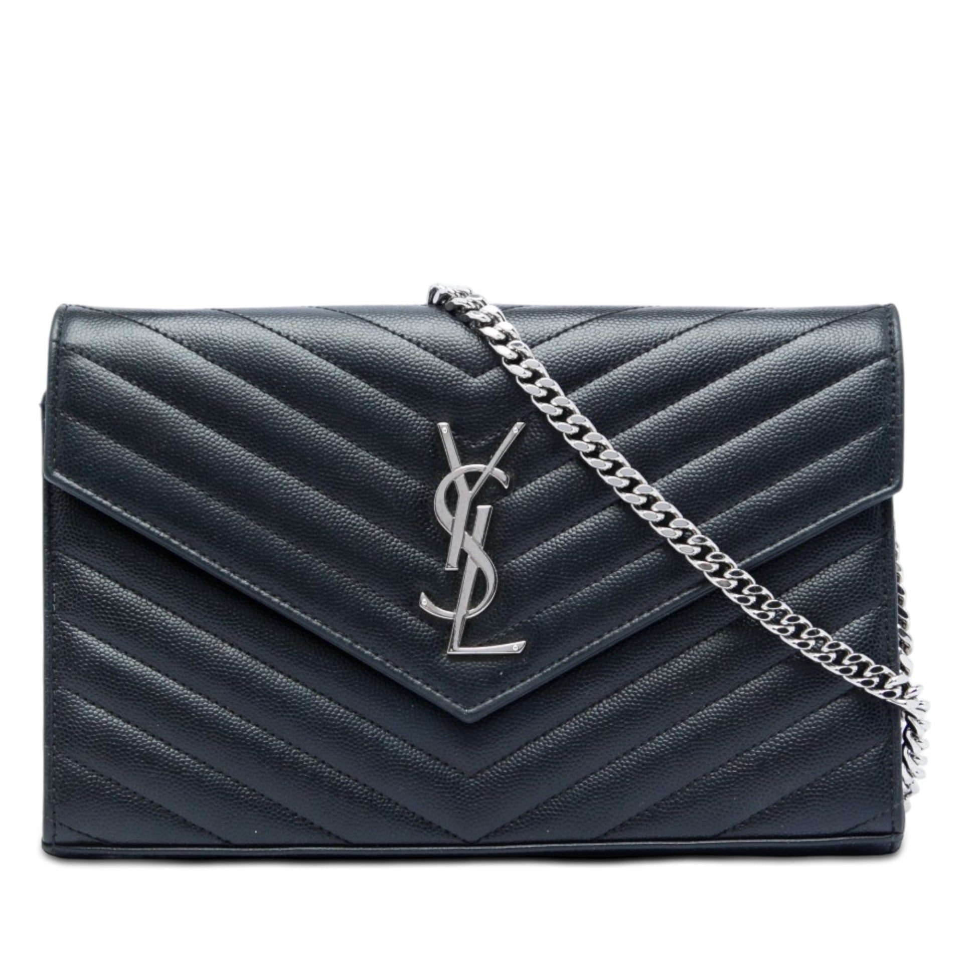 Saint Laurent Grain De Poudre Chevron Cassandre Envelope Chain Wallet