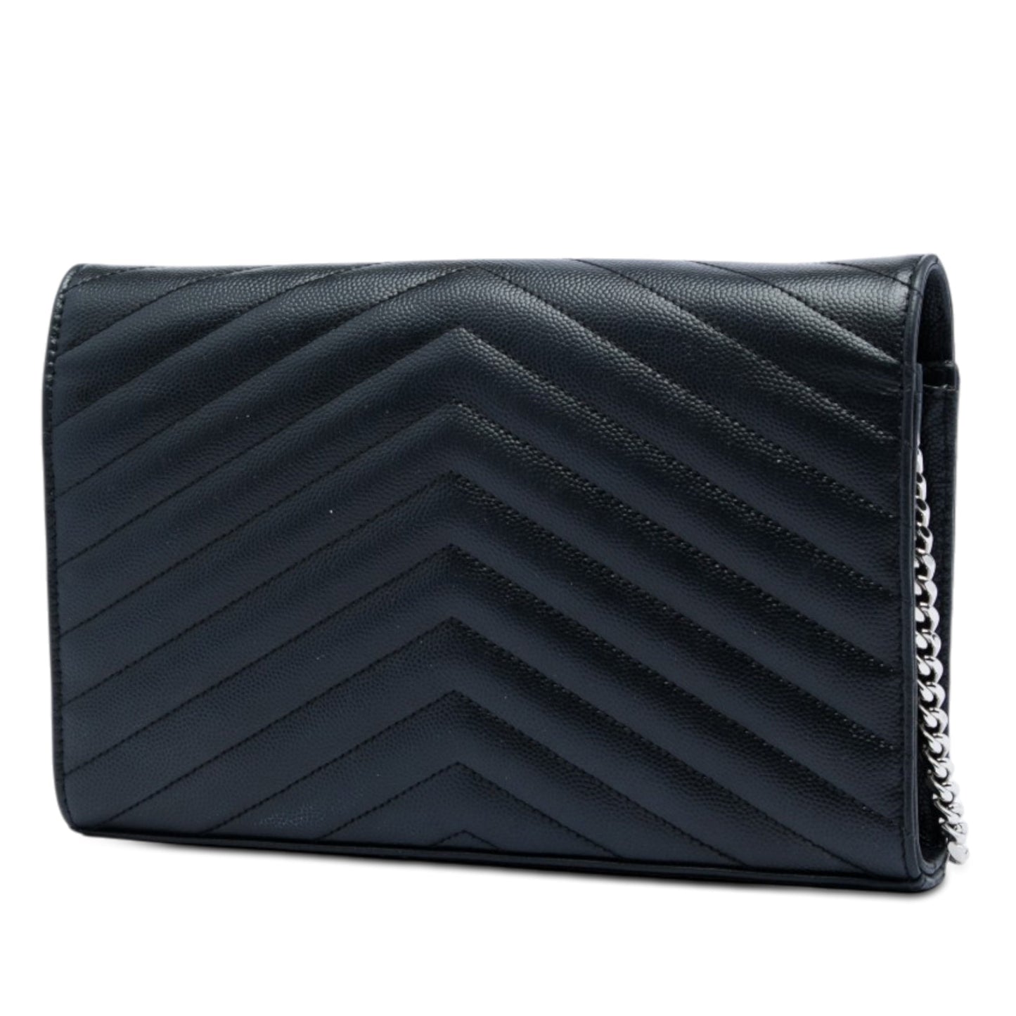 Saint Laurent Grain De Poudre Chevron Cassandre Envelope Chain Wallet
