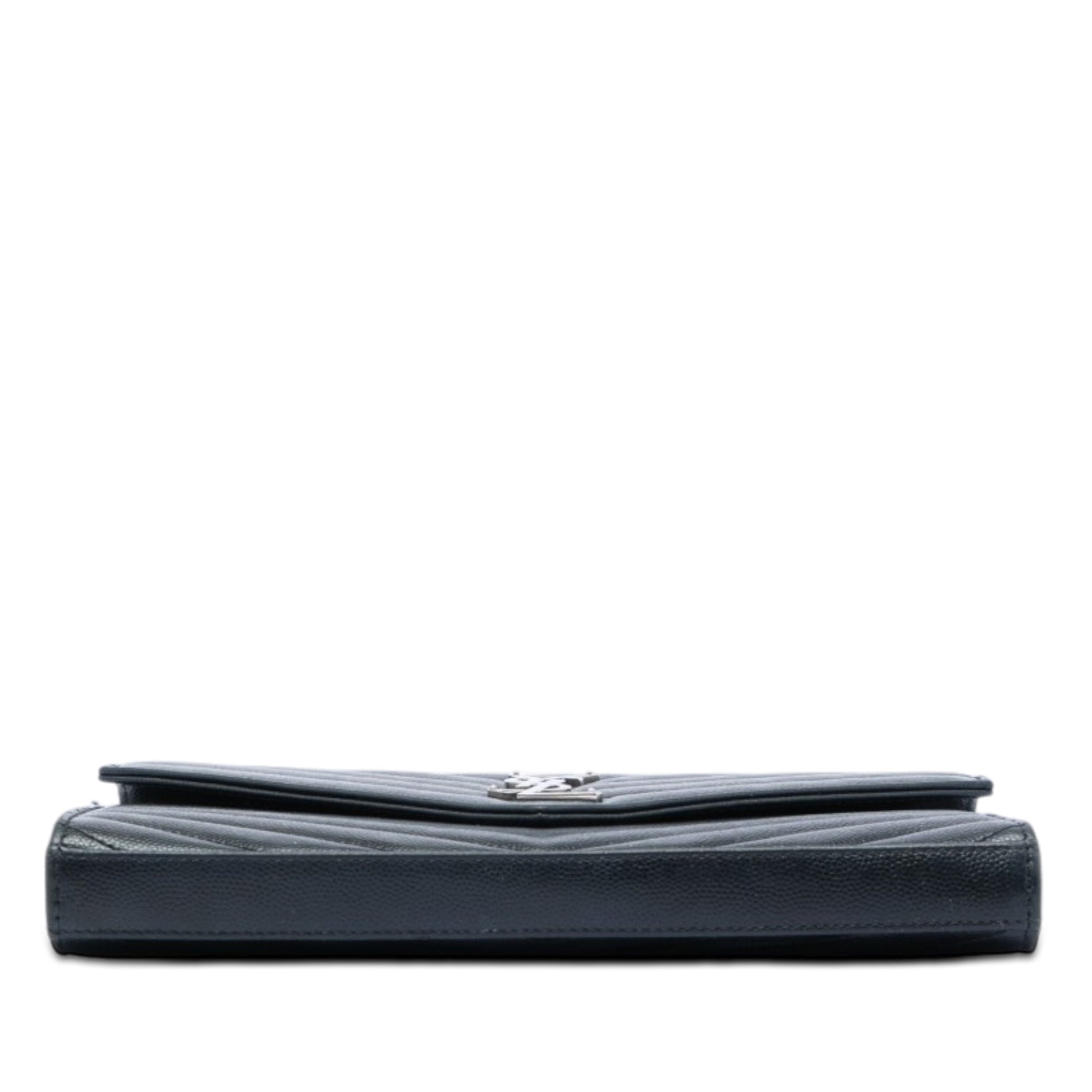 Saint Laurent Grain De Poudre Chevron Cassandre Envelope Chain Wallet