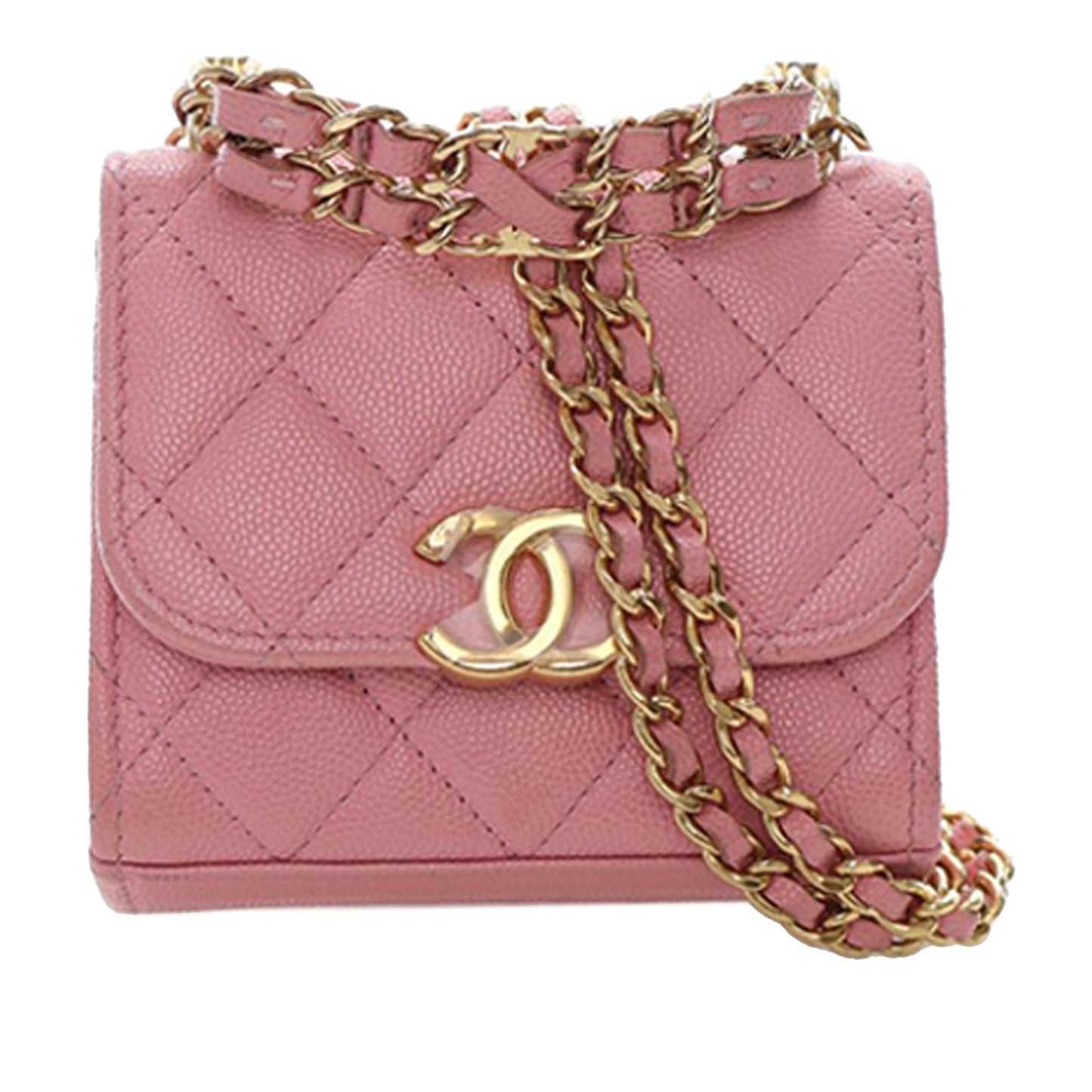 Chanel Mini CC Quilted Caviar Top Handle Clutch with Chain