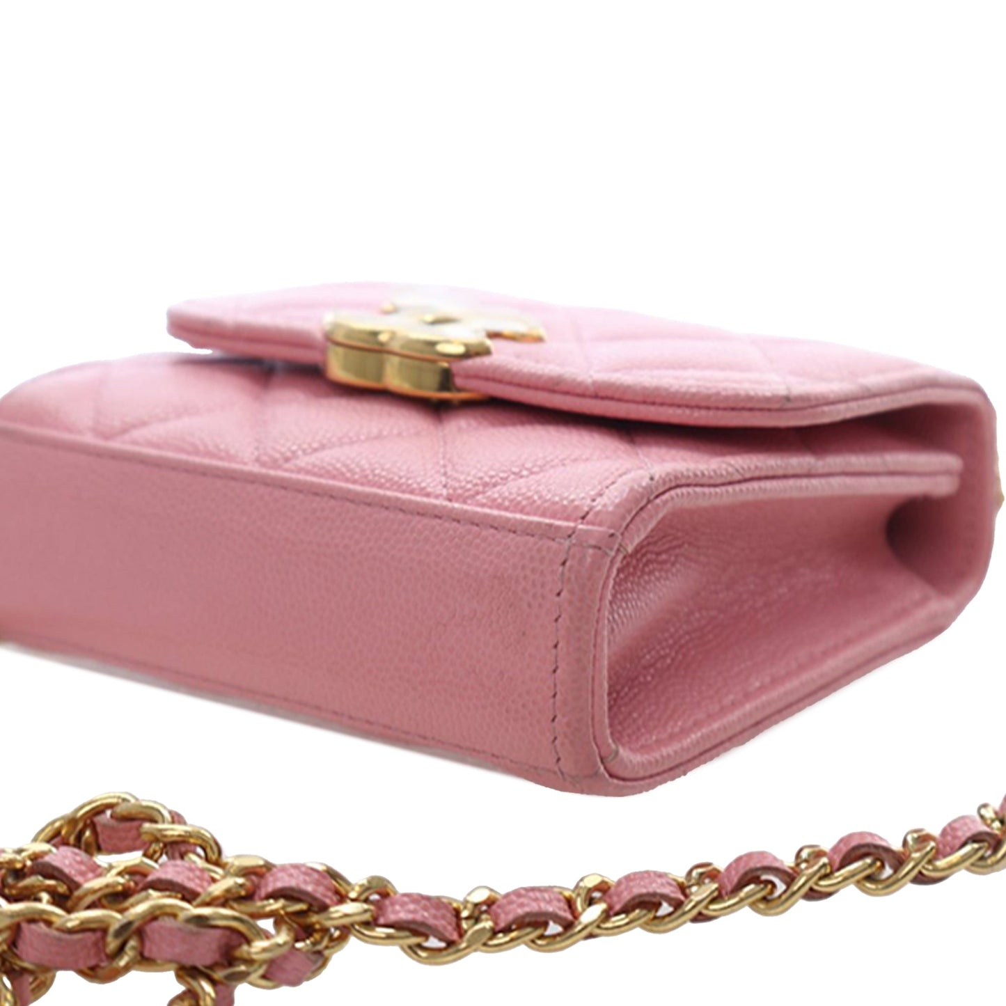 Chanel Mini CC Quilted Caviar Top Handle Clutch with Chain