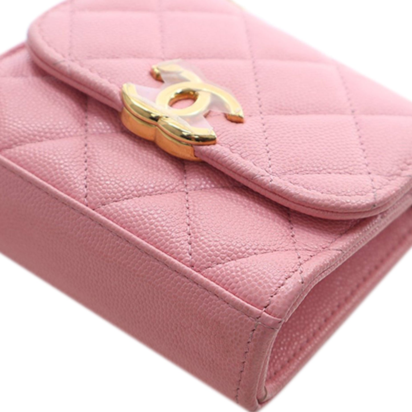 Chanel Mini CC Quilted Caviar Top Handle Clutch with Chain