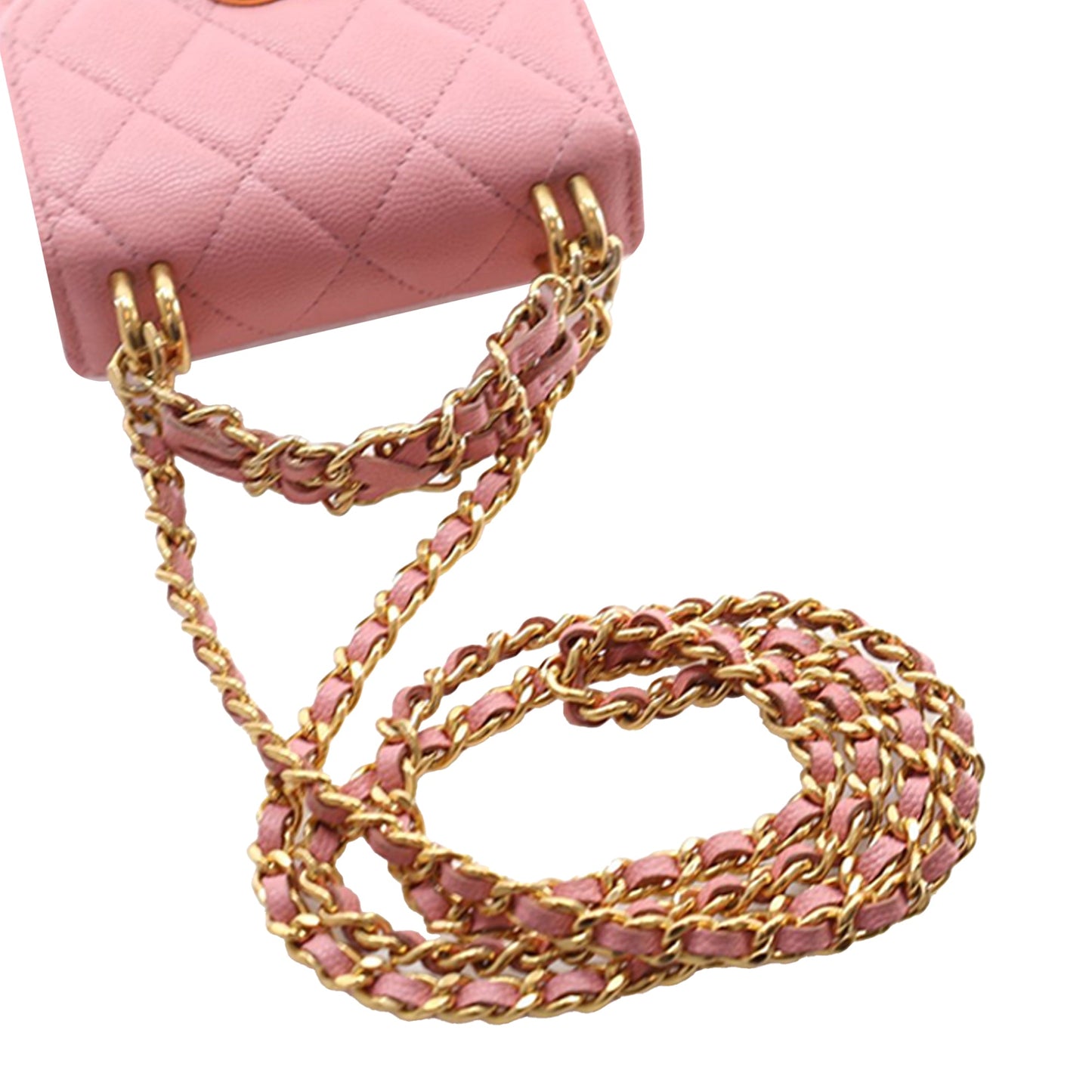 Chanel Mini CC Quilted Caviar Top Handle Clutch with Chain