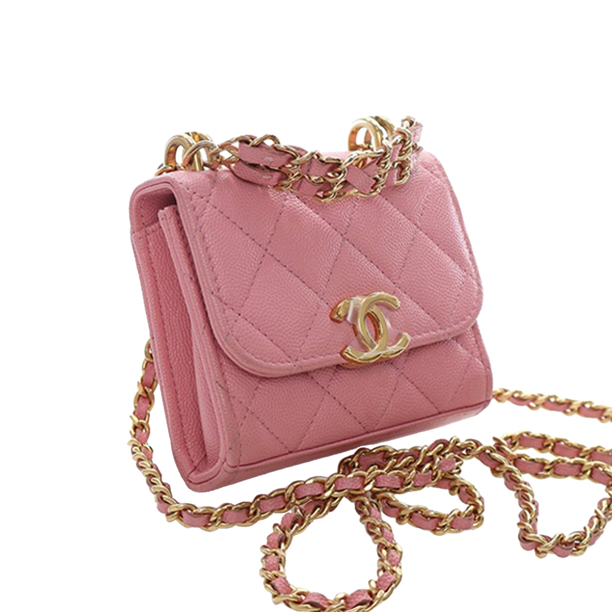 Chanel Mini CC Quilted Caviar Top Handle Clutch with Chain