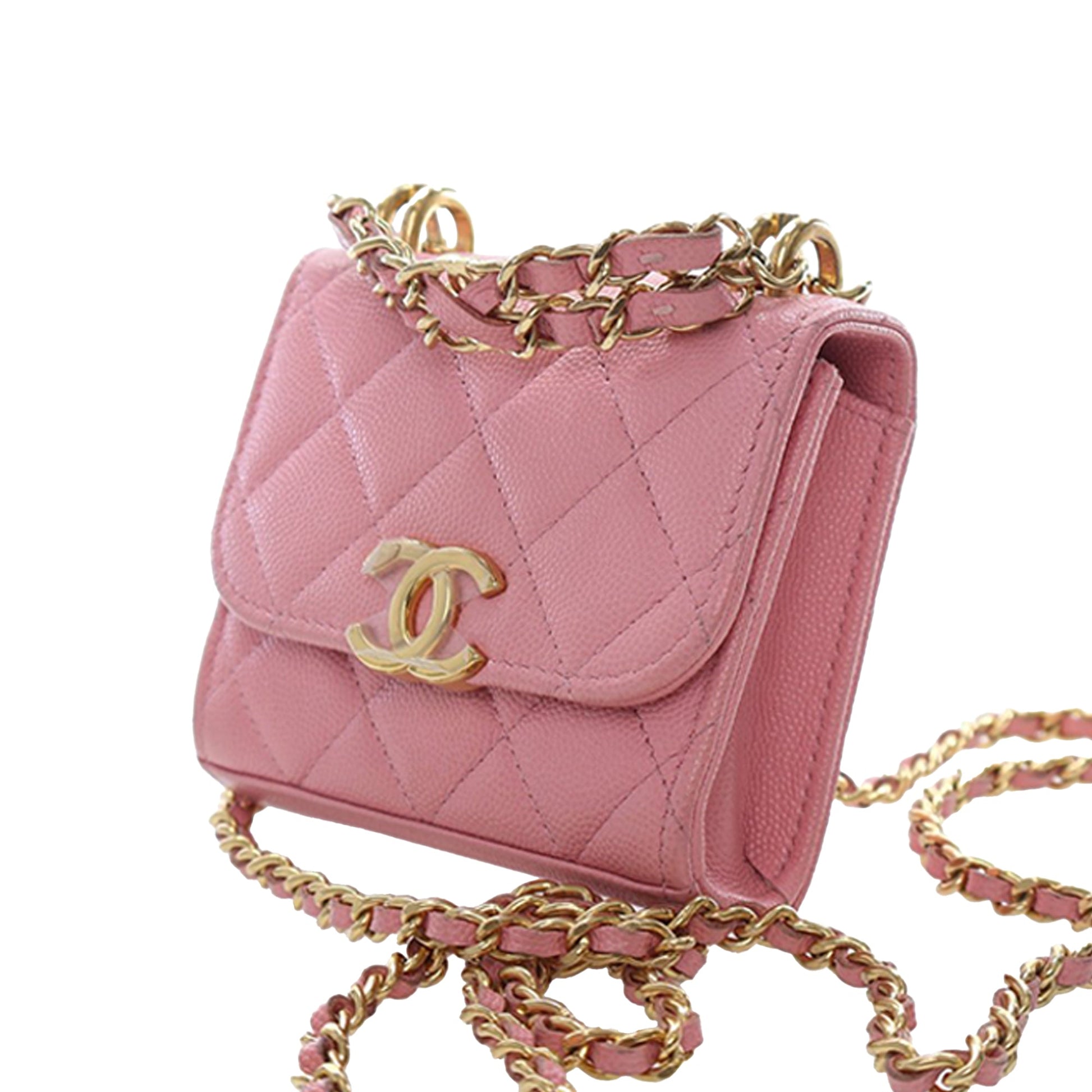 Chanel Mini CC Quilted Caviar Top Handle Clutch with Chain