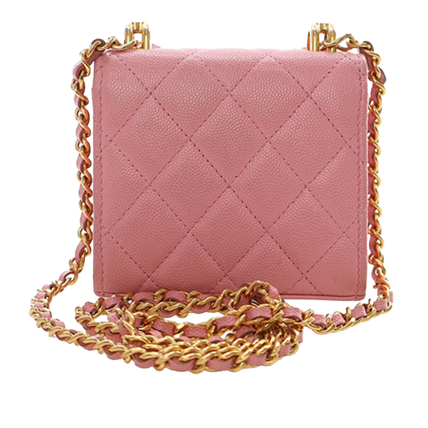 Chanel Mini CC Quilted Caviar Top Handle Clutch with Chain