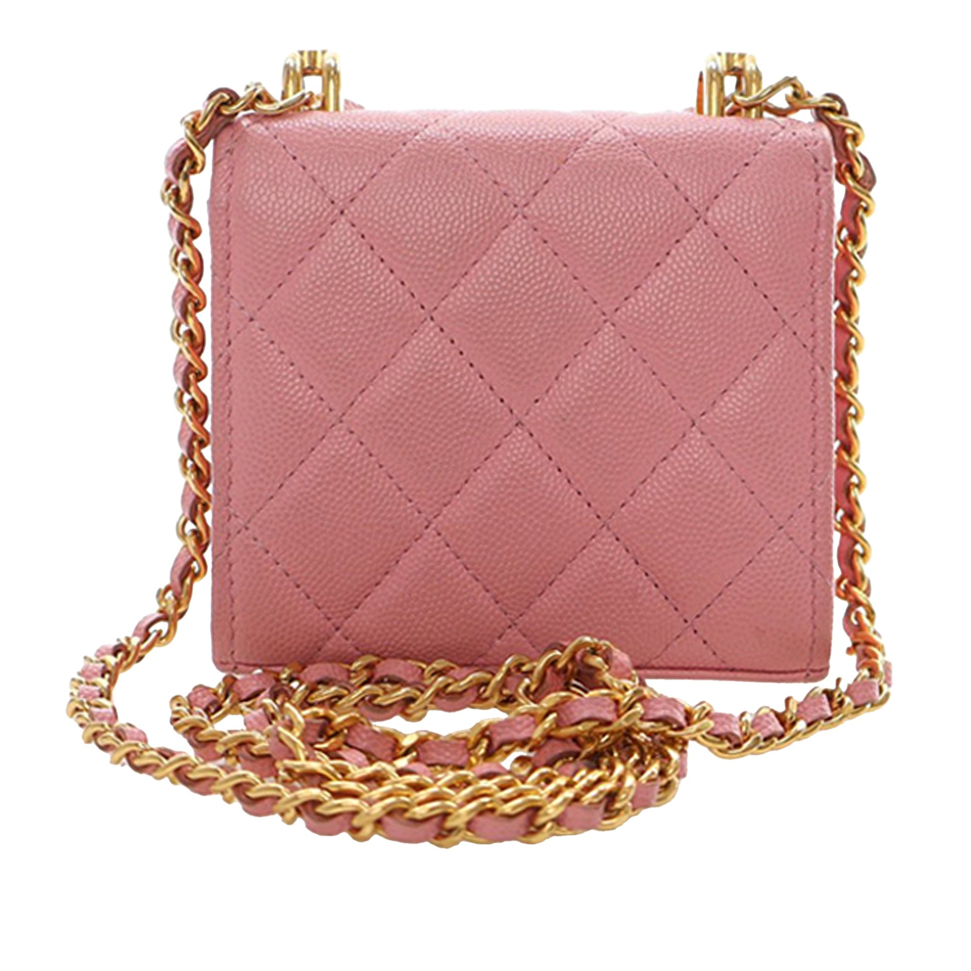 Chanel Mini CC Quilted Caviar Top Handle Clutch with Chain