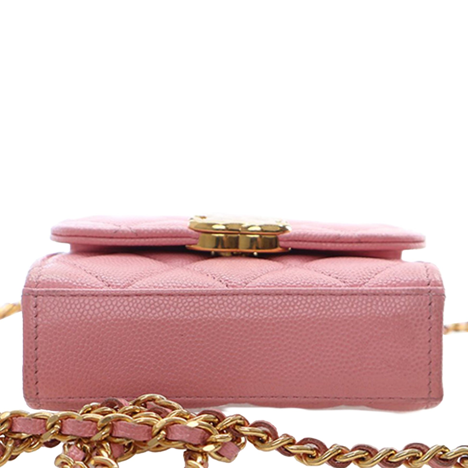 Chanel Mini CC Quilted Caviar Top Handle Clutch with Chain