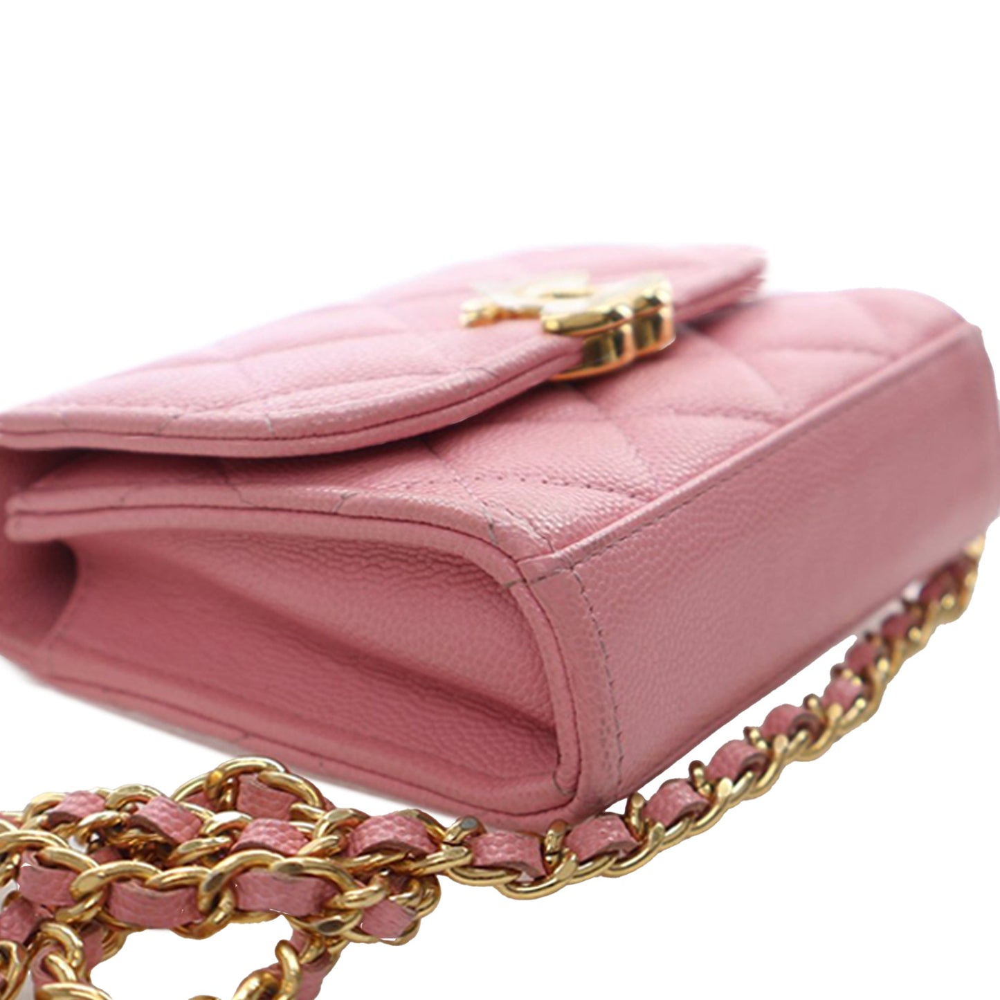 Chanel Mini CC Quilted Caviar Top Handle Clutch with Chain