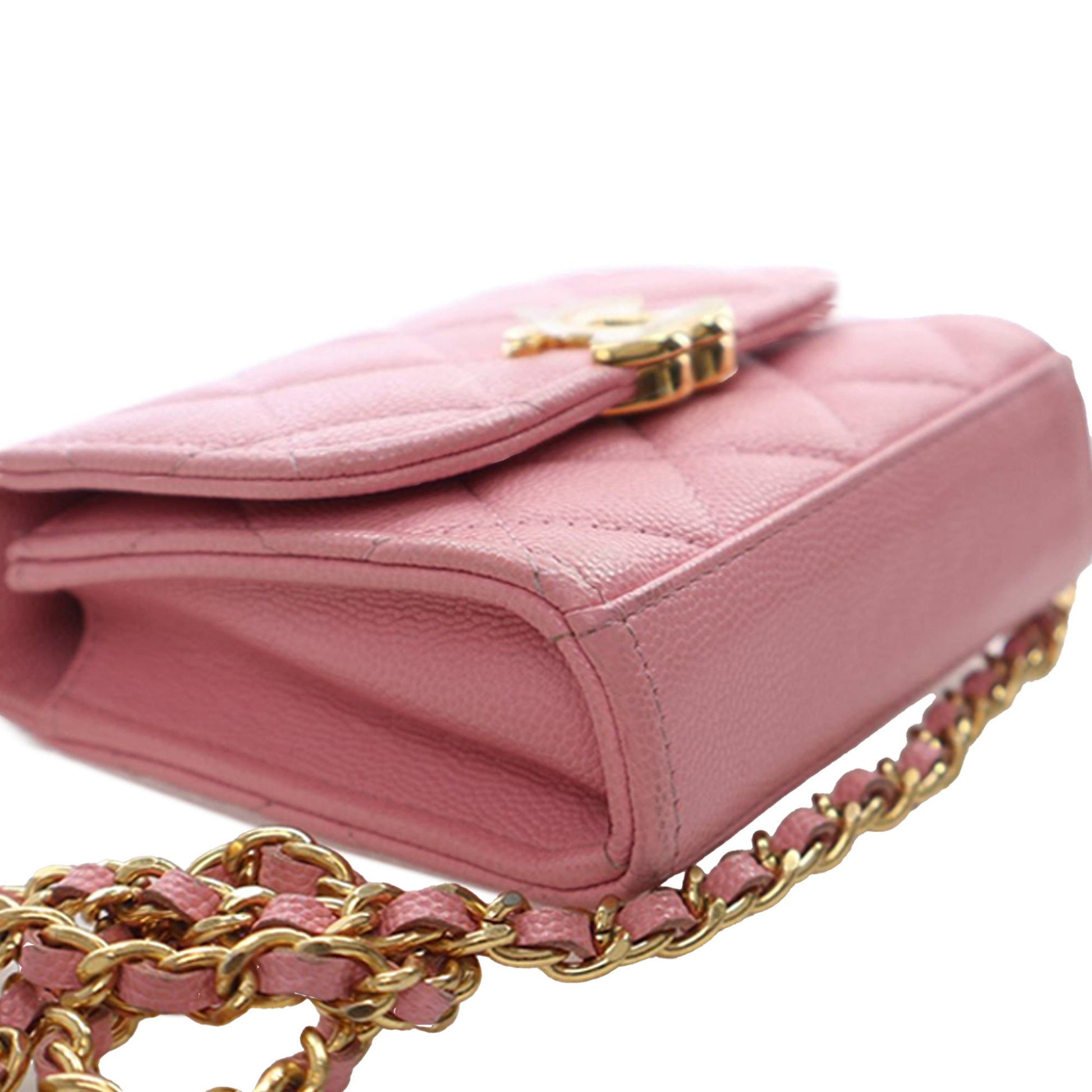 Chanel Mini CC Quilted Caviar Top Handle Clutch with Chain
