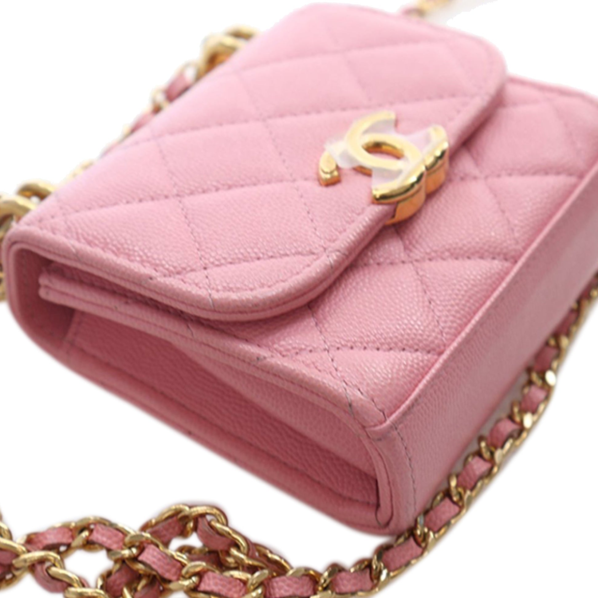 Chanel Mini CC Quilted Caviar Top Handle Clutch with Chain