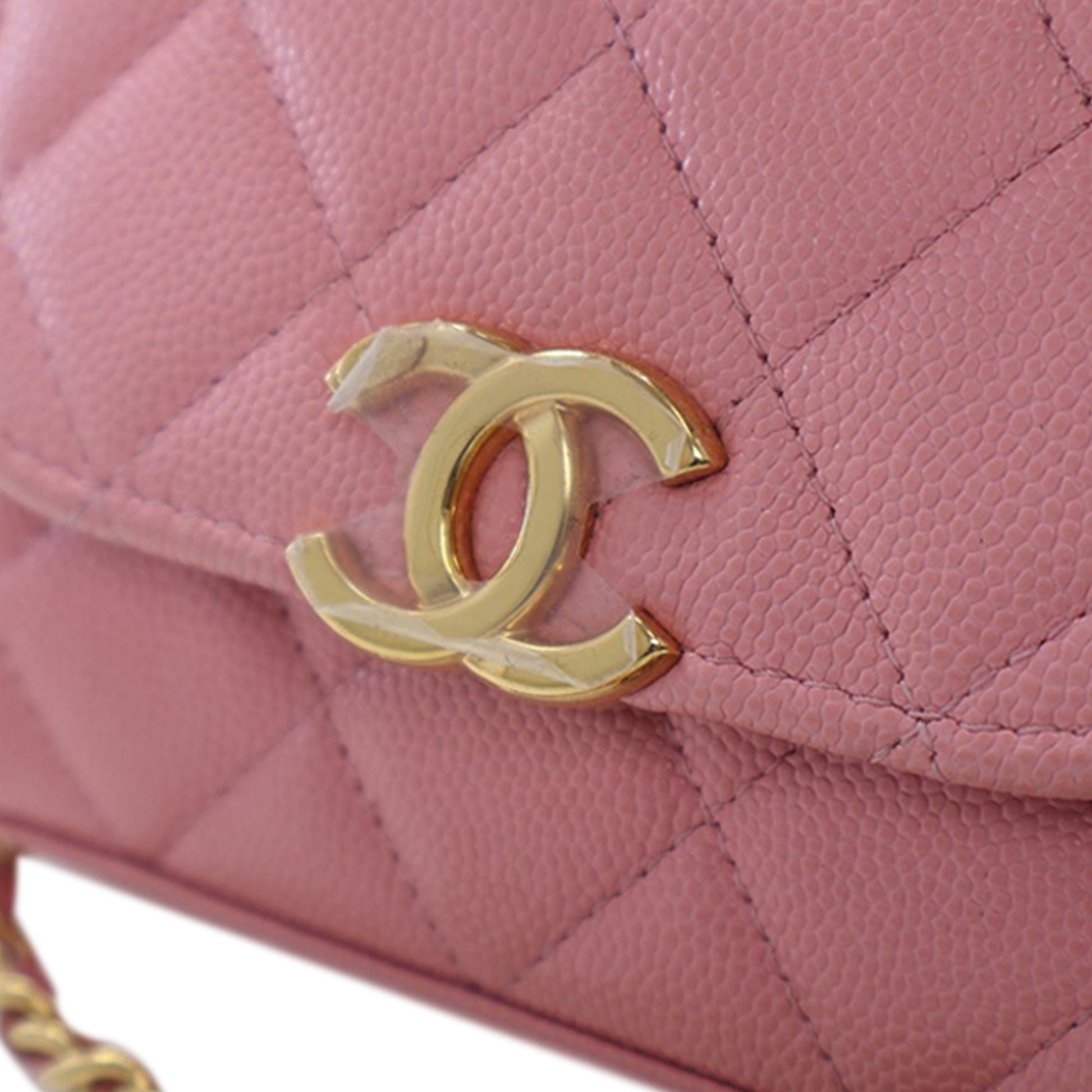 Chanel Mini CC Quilted Caviar Top Handle Clutch with Chain