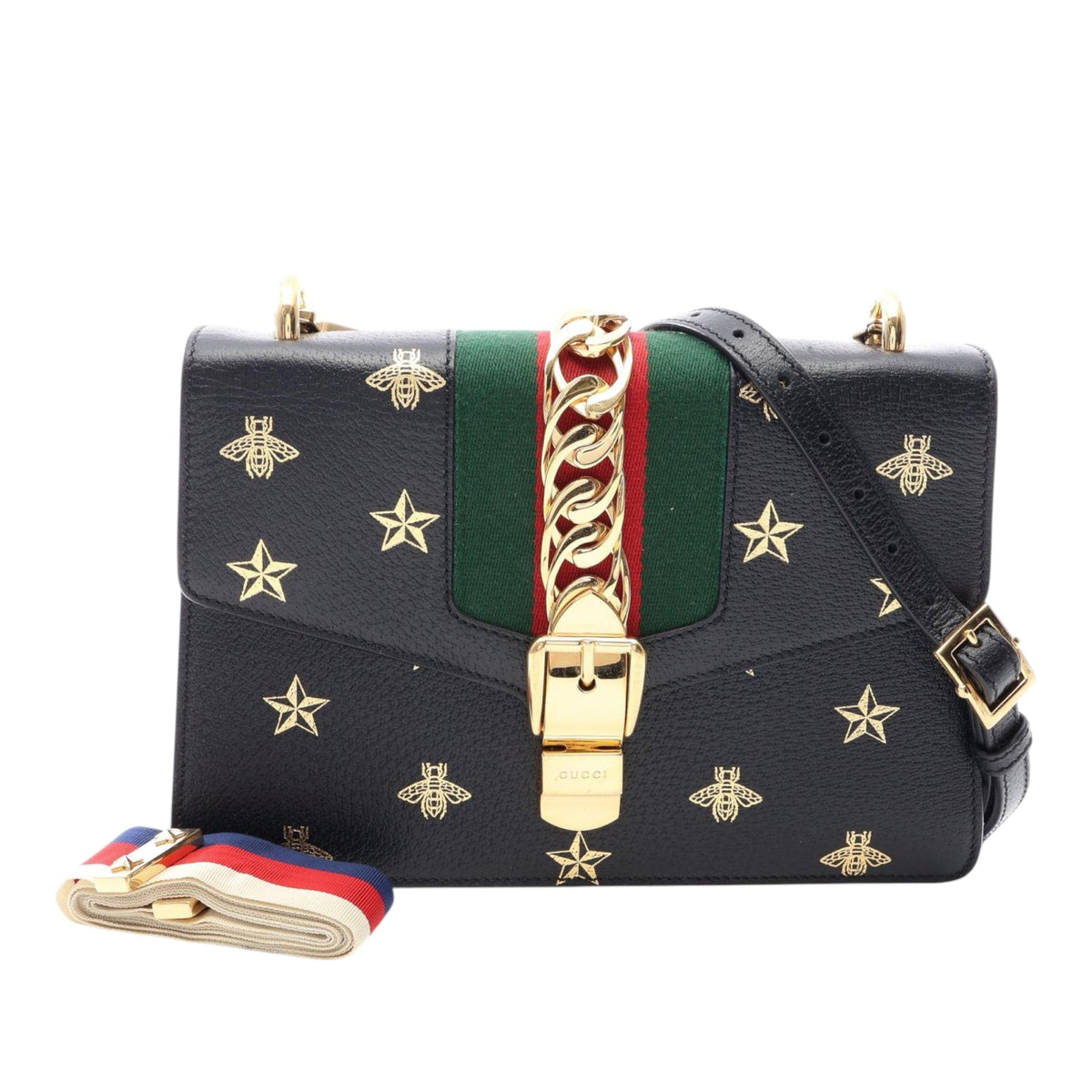 Gucci Small Calfskin Bee Star Web Sylvie Satchel