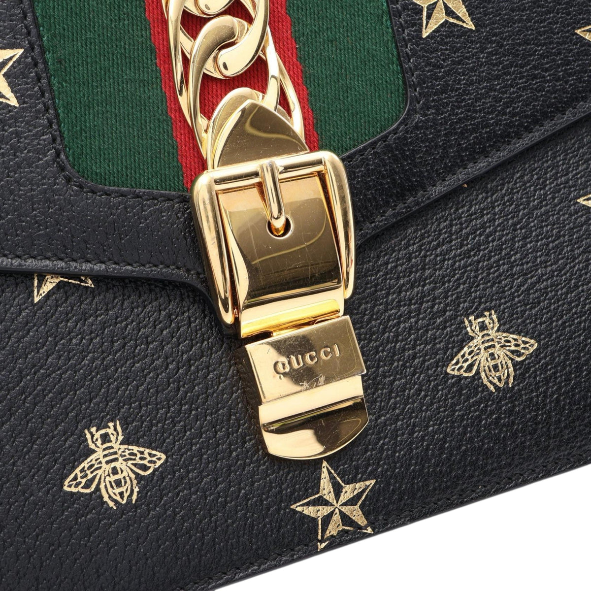 Gucci Small Calfskin Bee Star Web Sylvie Satchel