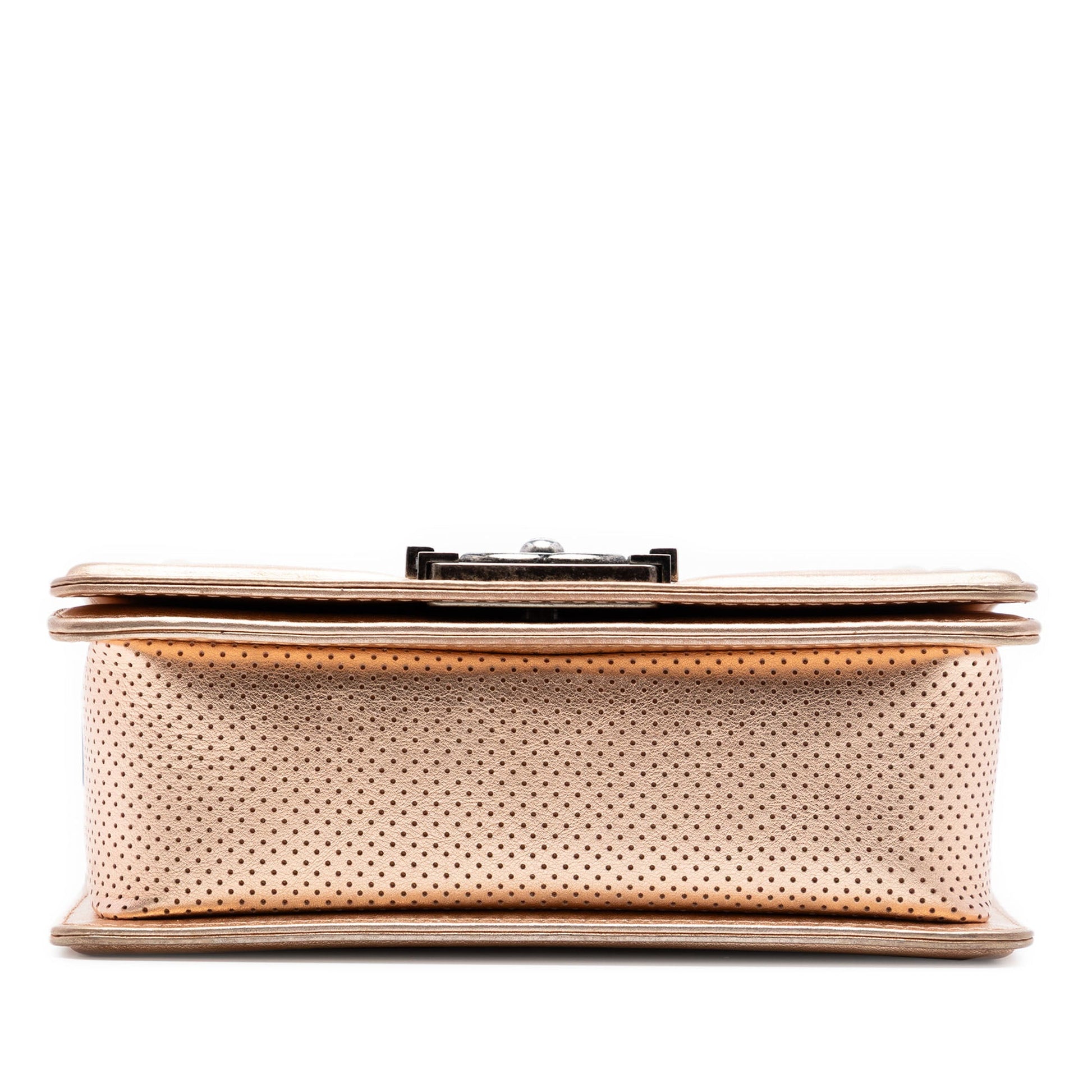 Chanel Small Quilted Perforated Metallic Lambskin Boy Flap