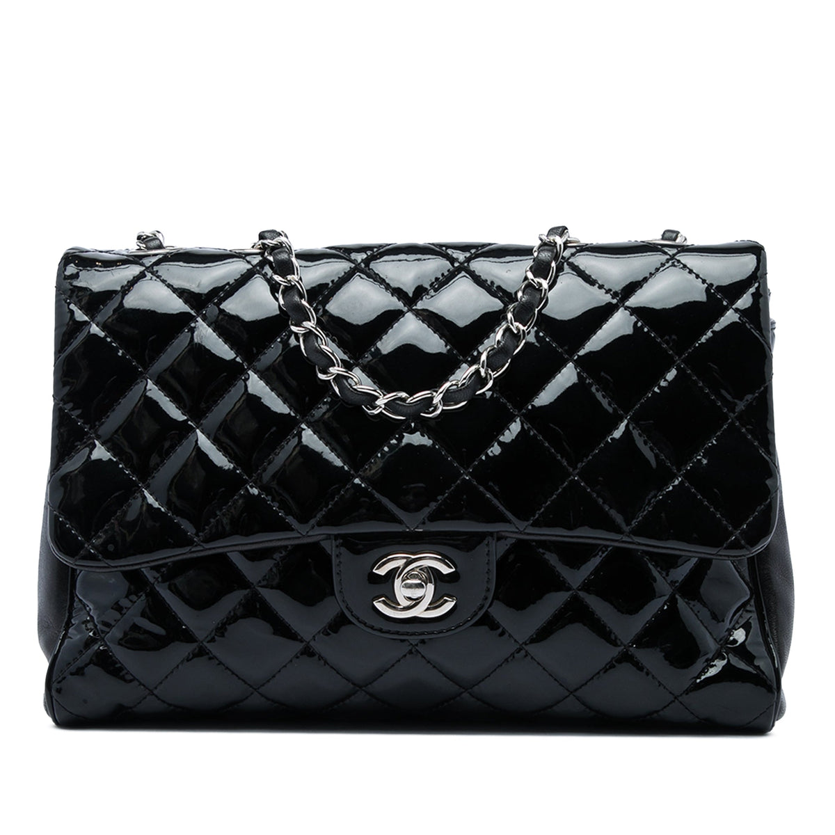 Chanel Large CC Quilted Patent Double Compartment Flap