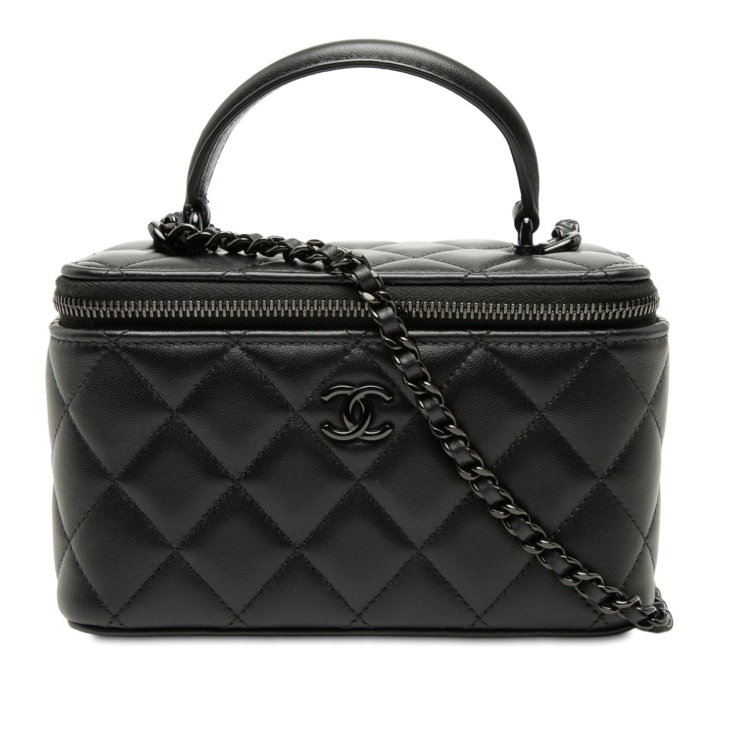 Chanel Small Lambskin So Black Top Handle Vanity Case with Chain