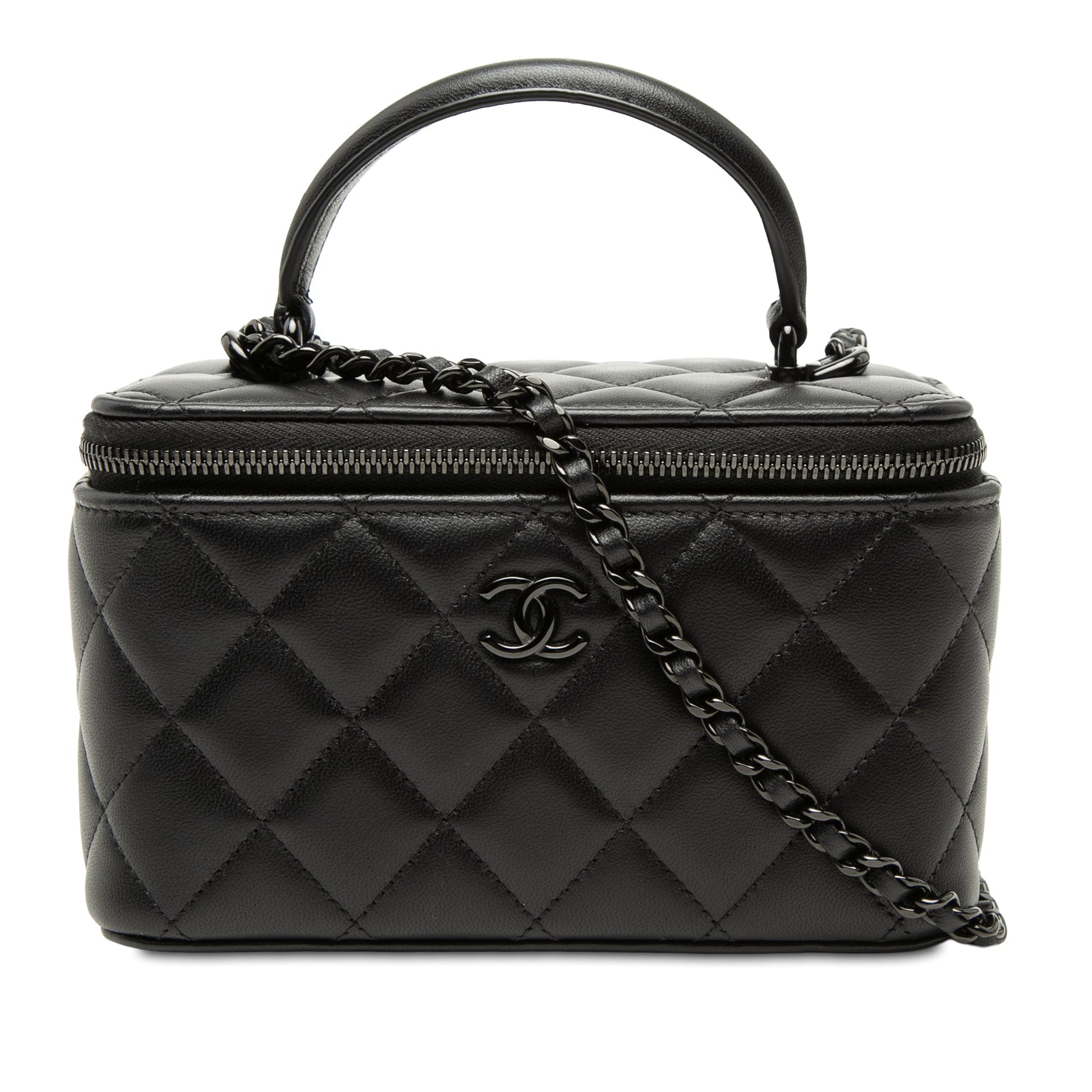 Chanel Small Lambskin So Black Top Handle Vanity Case with Chain