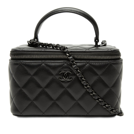 Chanel Small Lambskin So Black Top Handle Vanity Case with Chain