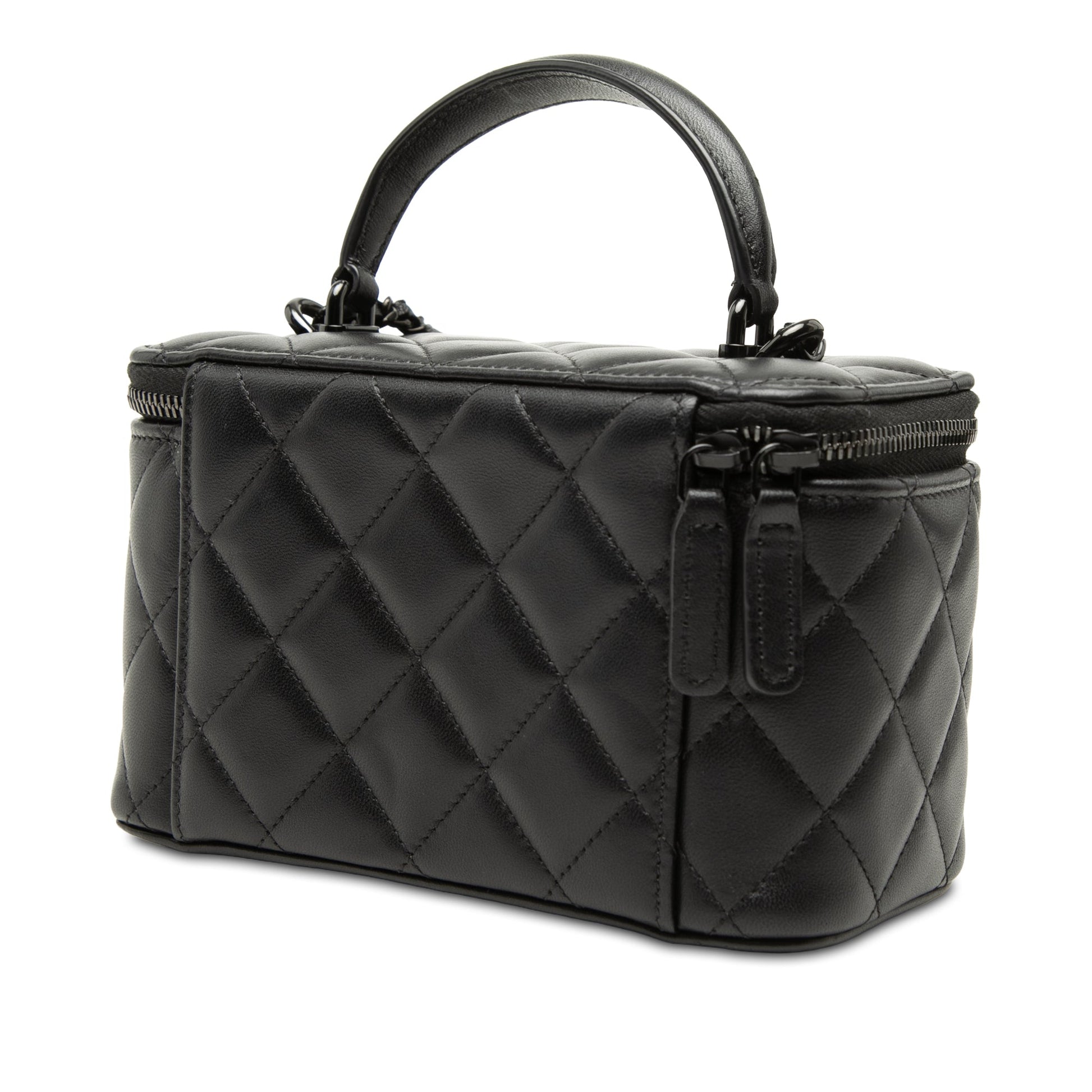 Chanel Small Lambskin So Black Top Handle Vanity Case with Chain