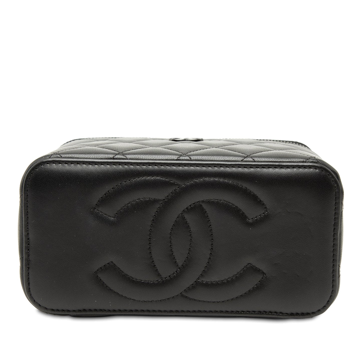 Chanel Small Lambskin So Black Top Handle Vanity Case with Chain