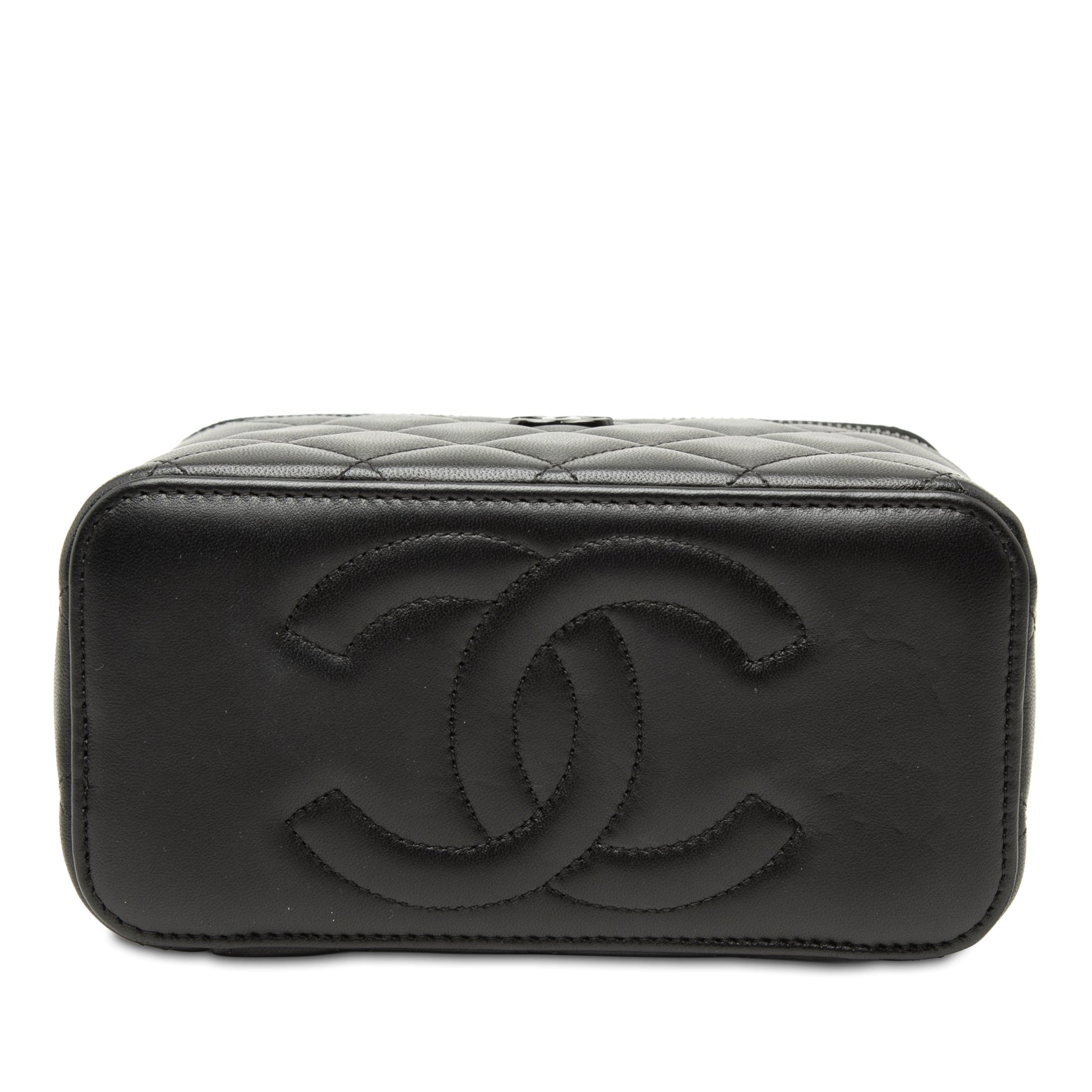 Chanel Small Lambskin So Black Top Handle Vanity Case with Chain