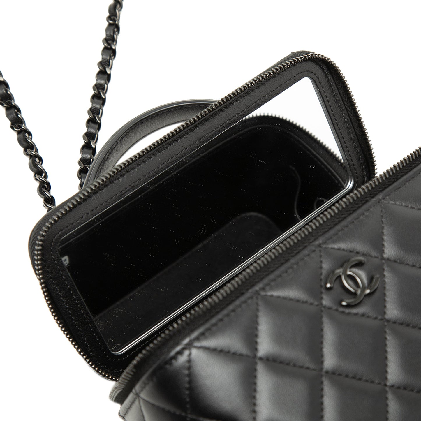 Chanel Small Lambskin So Black Top Handle Vanity Case with Chain