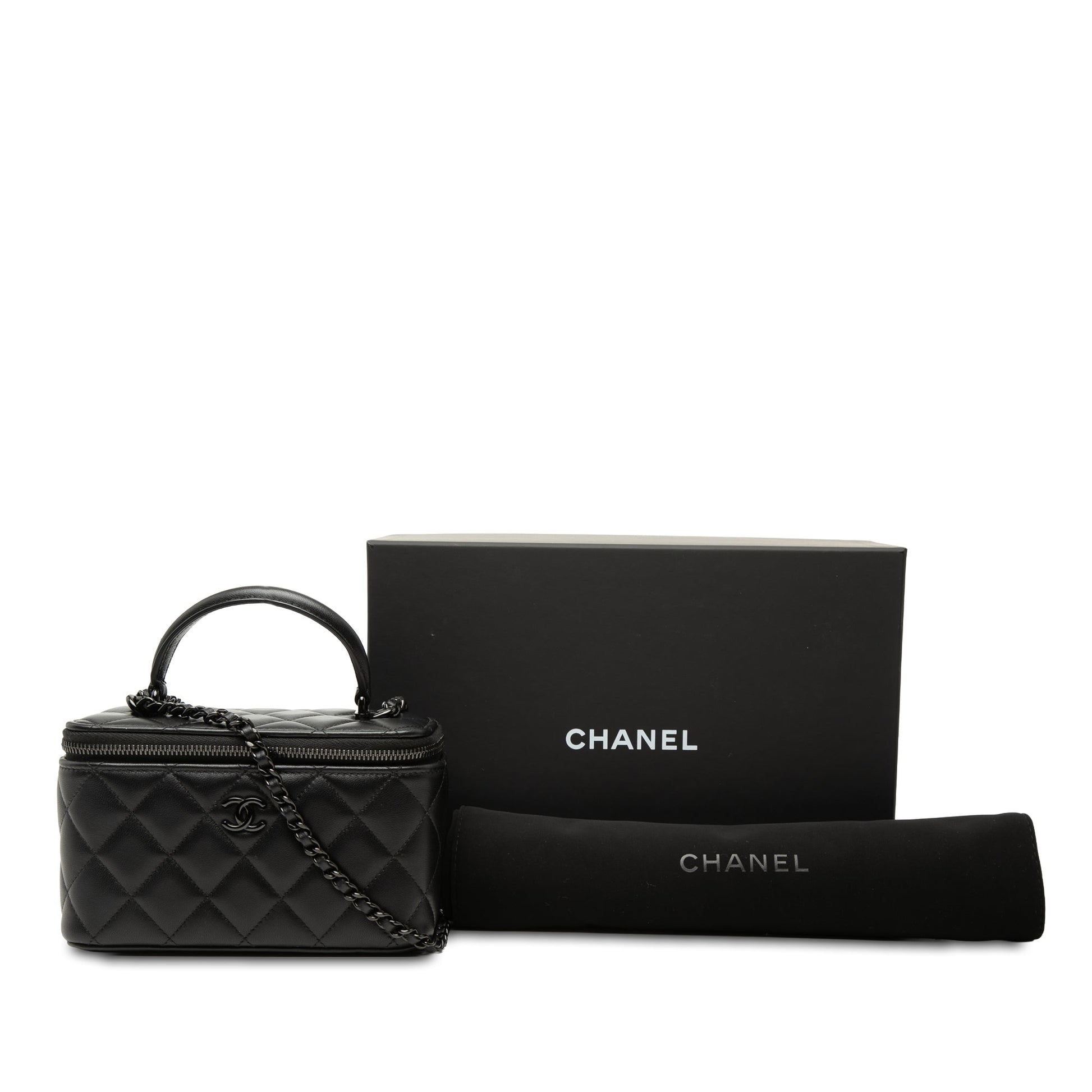 Chanel Small Lambskin So Black Top Handle Vanity Case with Chain