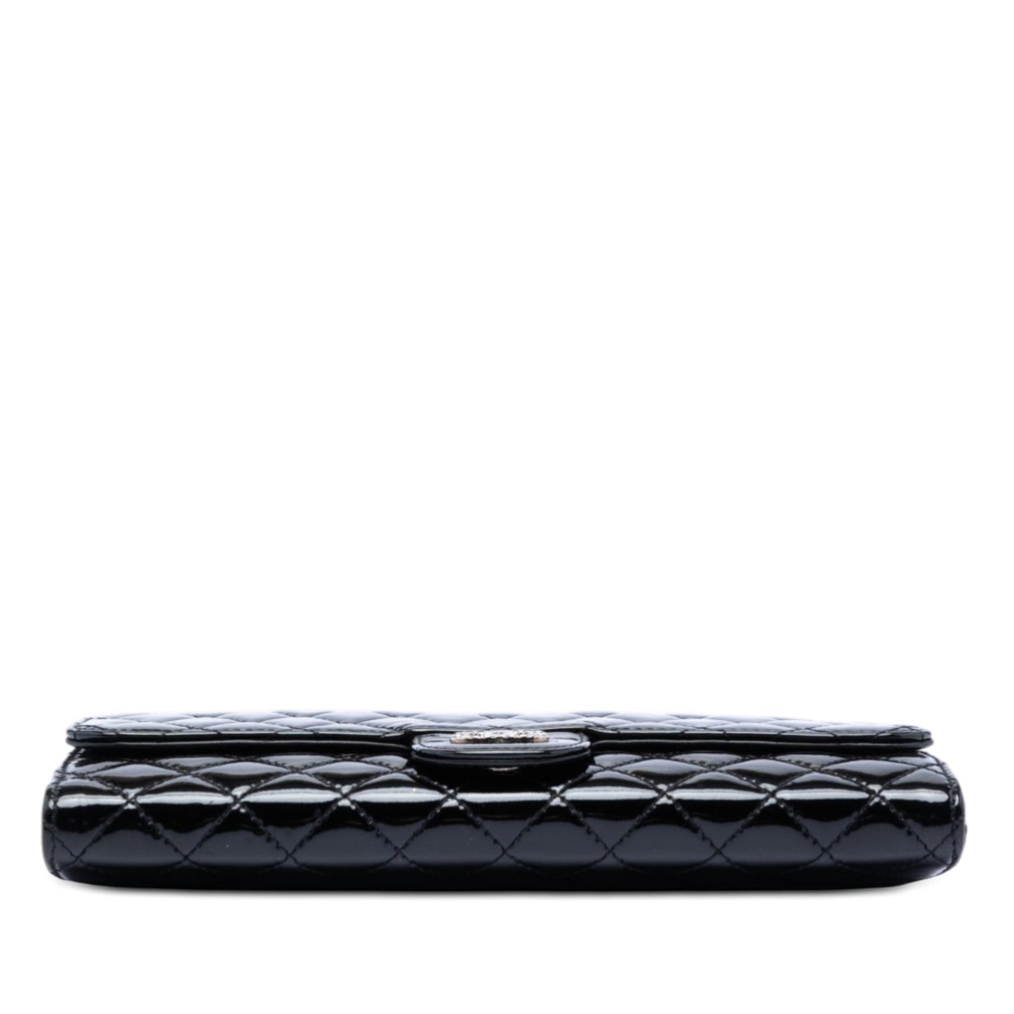 Quilted Patent Brilliant East West Flap Clutch with Chain