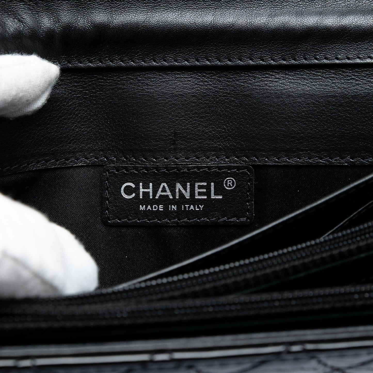 Quilted Patent Brilliant East West Flap Clutch with Chain