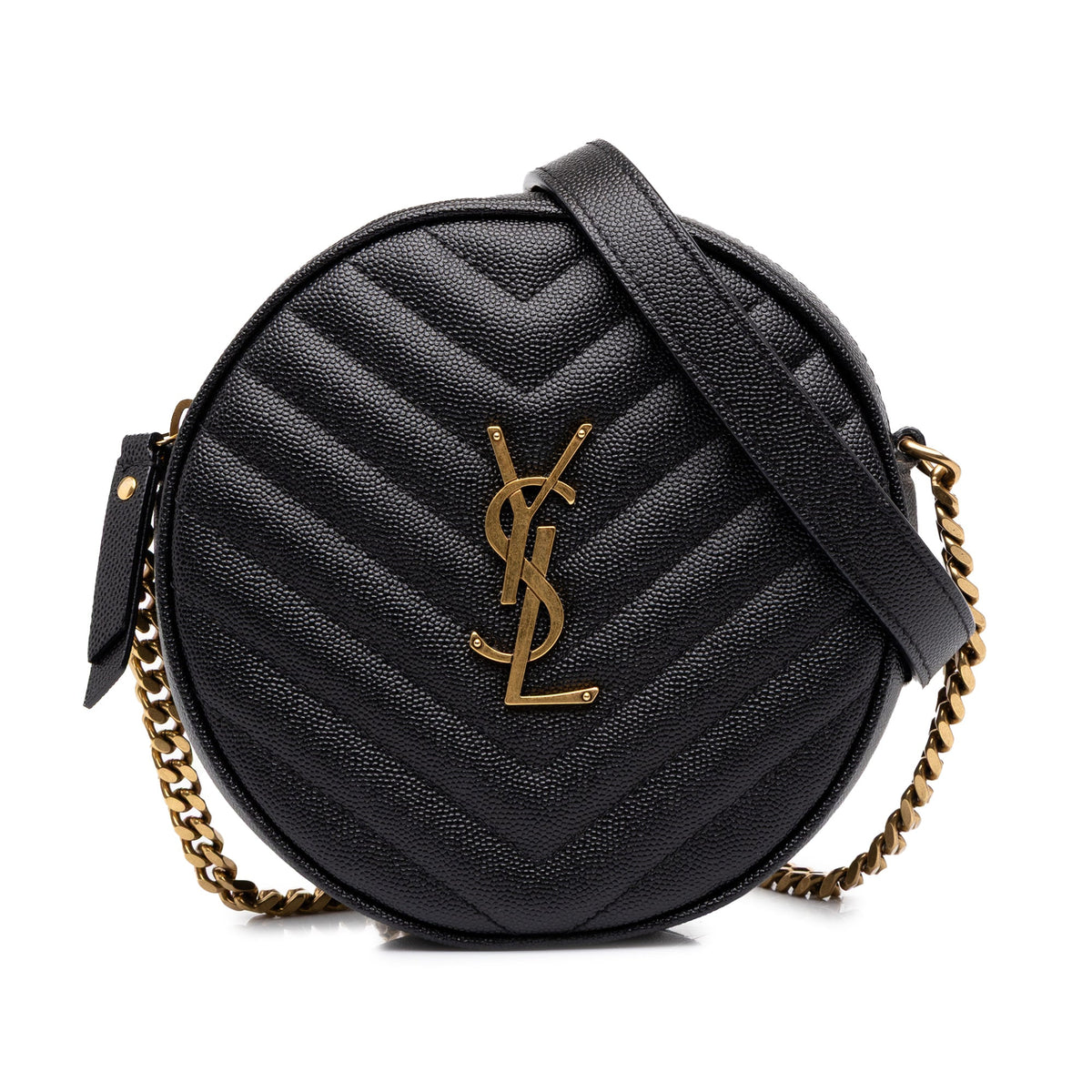 Saint Laurent Chevron Grain De Poudre Round Vinyle Camera Bag — Black