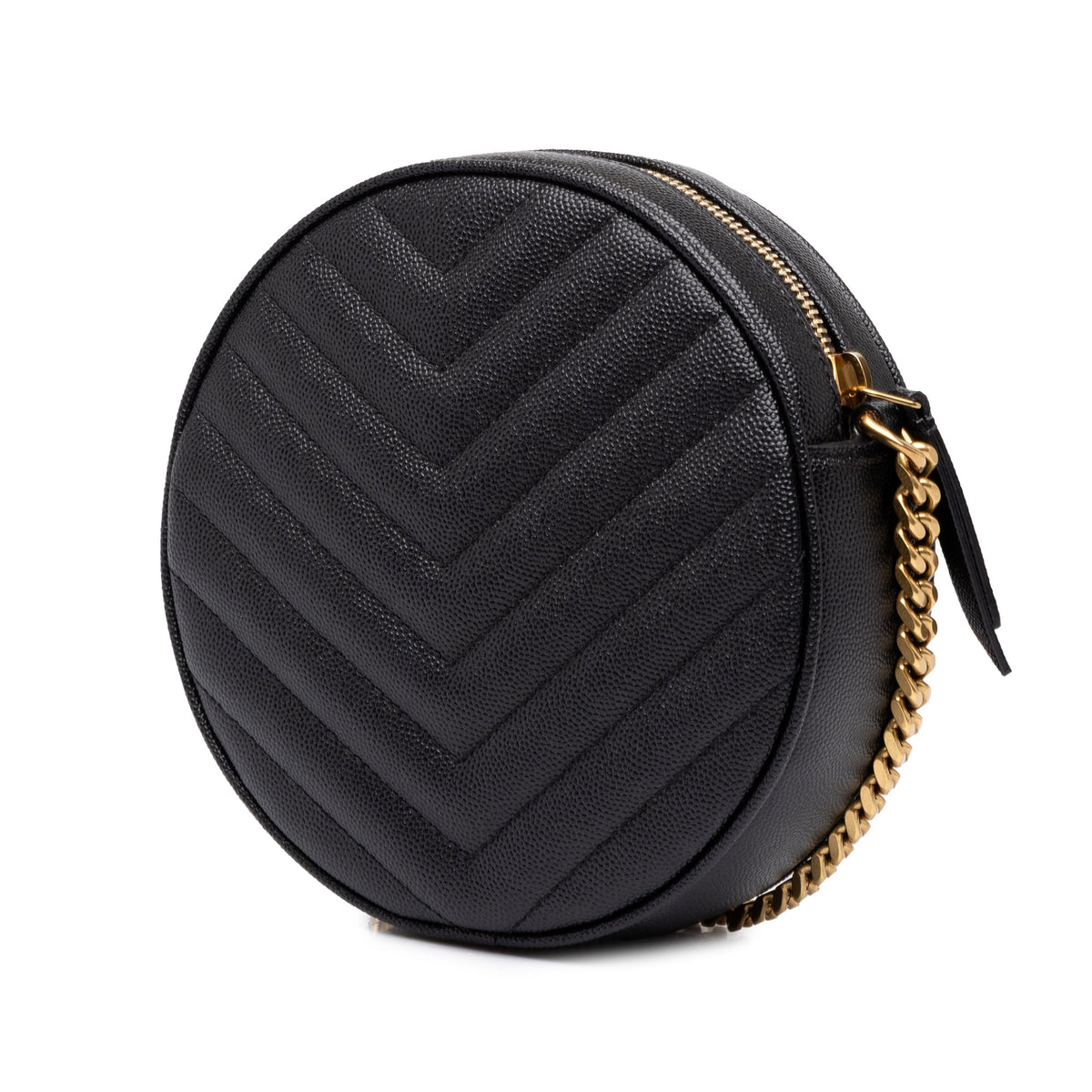 Saint Laurent Chevron Grain De Poudre Round Vinyle Camera Bag — Black