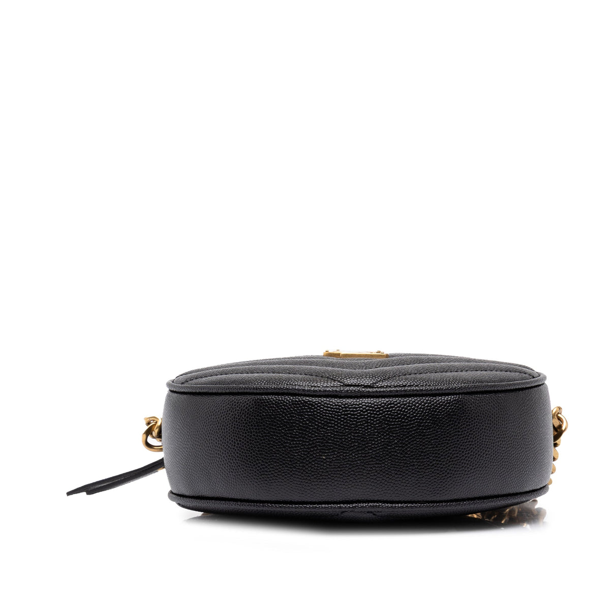 Saint Laurent Chevron Grain De Poudre Round Vinyle Camera Bag — Black