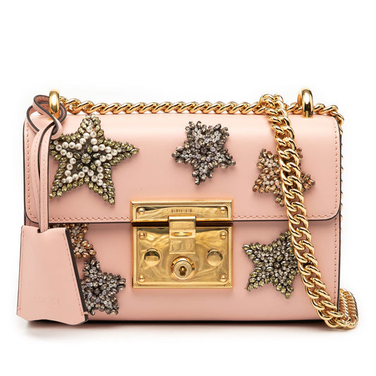 Gucci Small Crystal Embellished Leather Star Padlock Crossbody