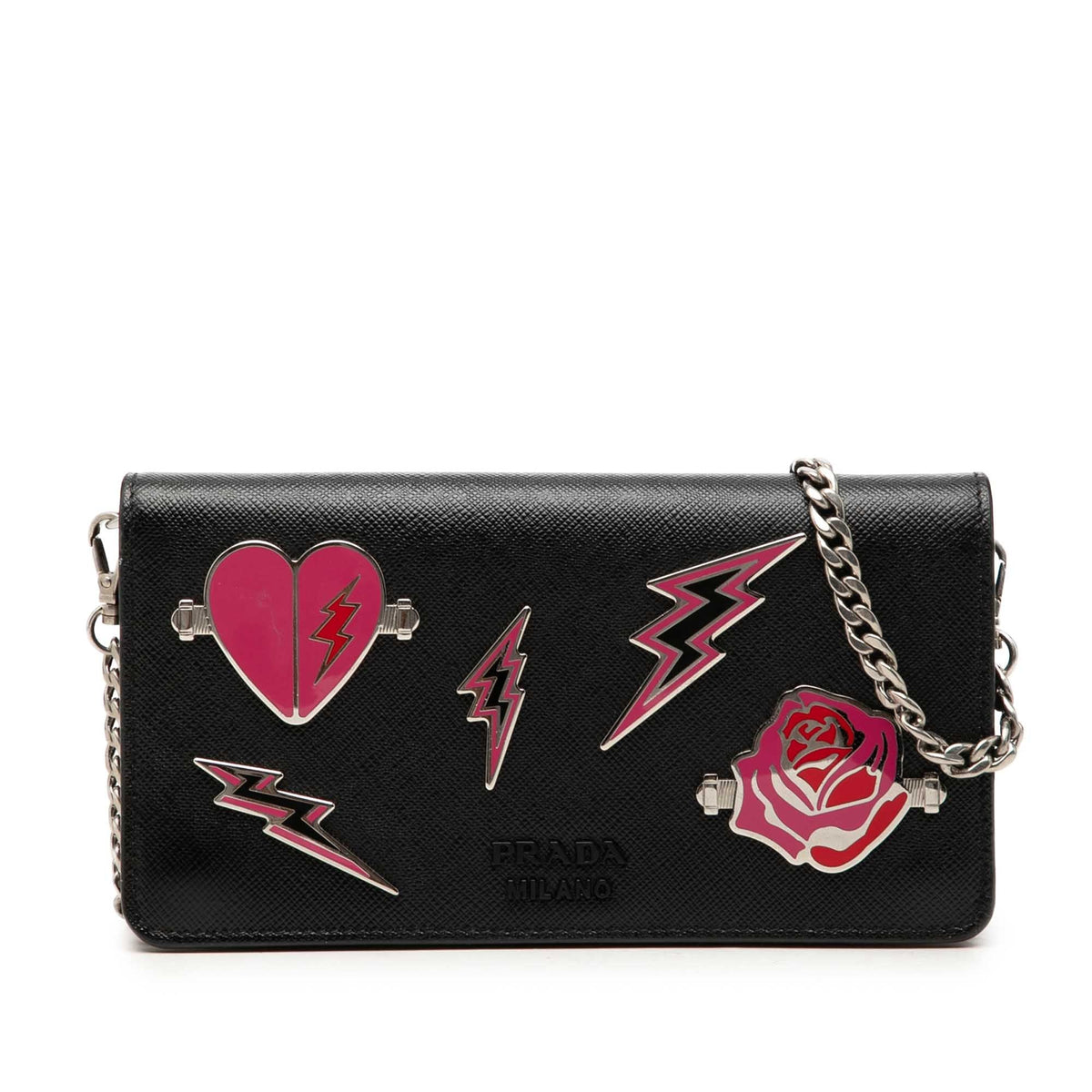 Prada Saffiano Metal Applique Wallet On Chain