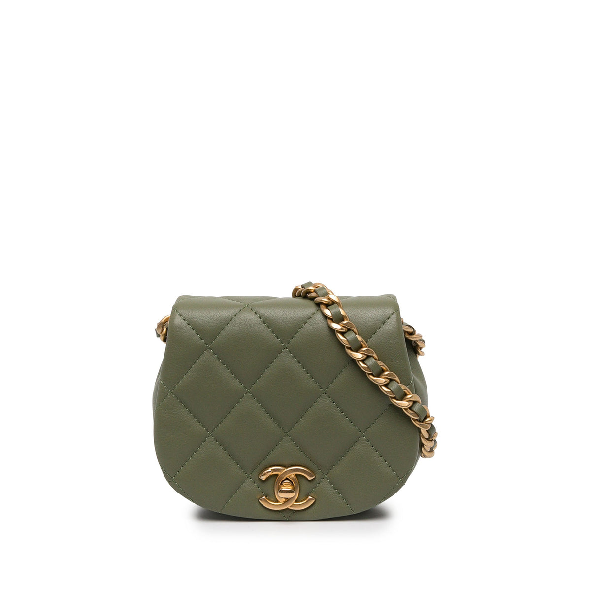 Chanel Mini Quilted Calfskin Coco Mail Clutch with Chain — Green