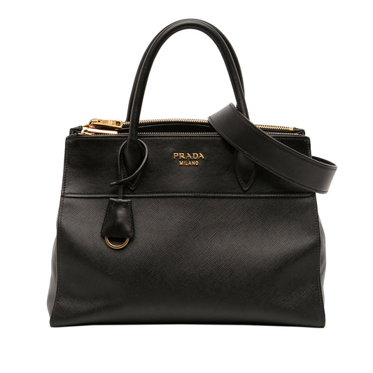 Prada City Calf Trimmed Saffiano Paradigme Bag — Black