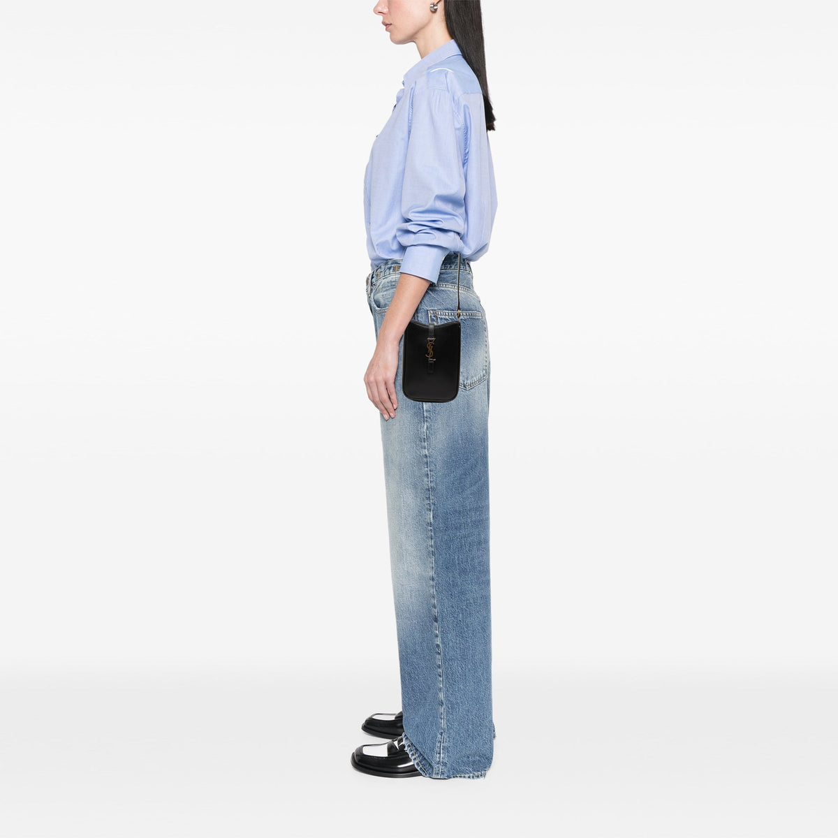 Saint Laurent Mini Smooth Leather Le 5 a 7 Vertical Crossbody — Black