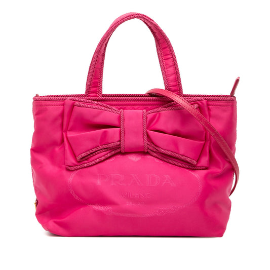 Prada Tessuto Canapa Logo Bow Satchel