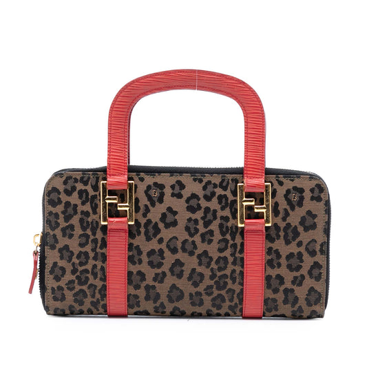 Fendi Leopard Printed Canvas Handbag