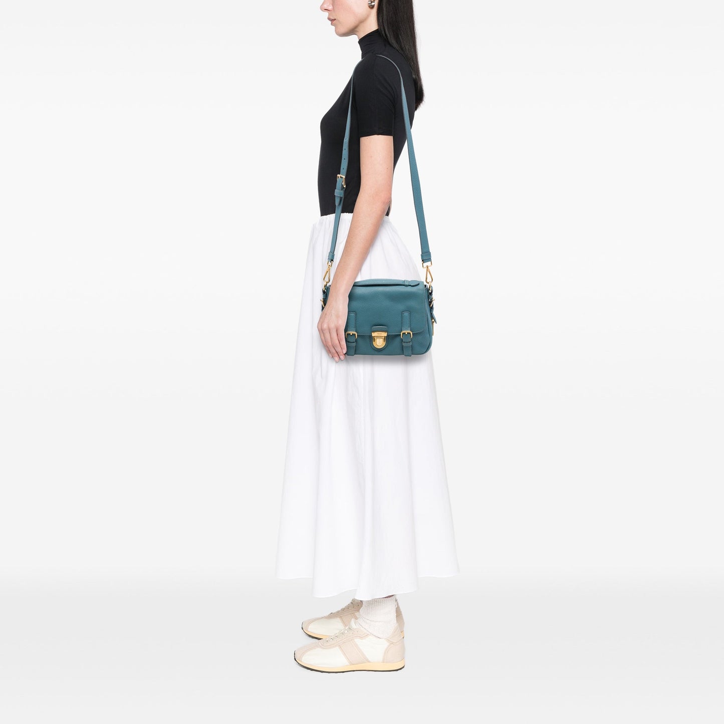 Prada Vitello Daino Push Lock Double Buckle Messenger Bag